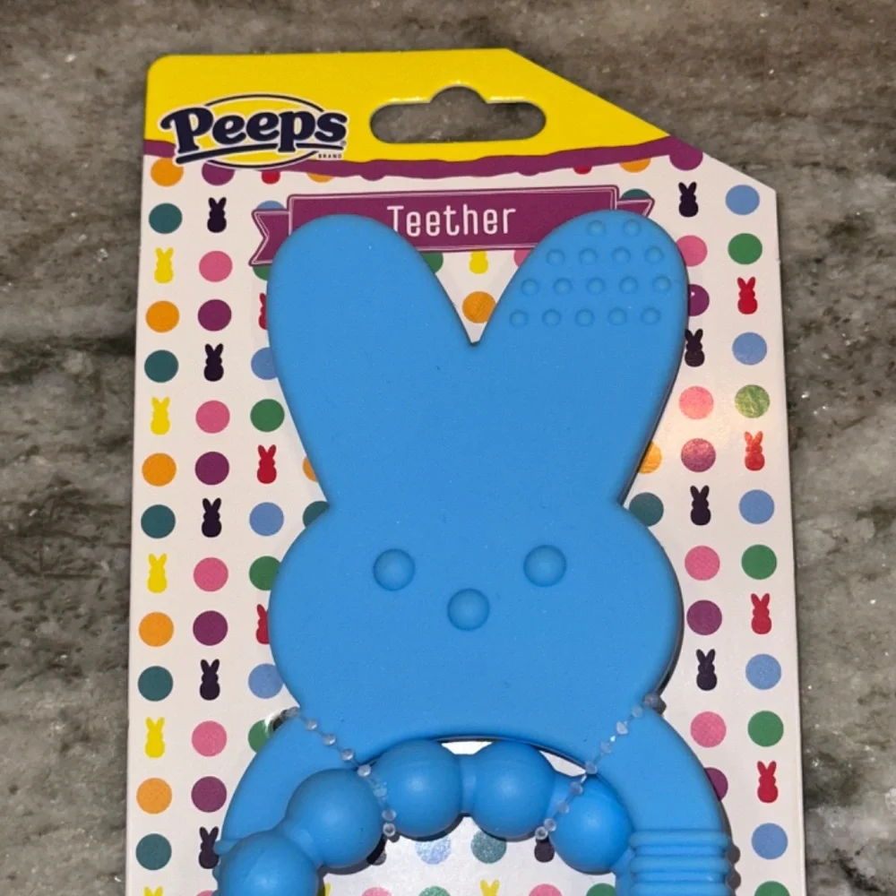 PEEPS Baby Bunny Rabbit BLUE Set Includes Baby Bib and Teether NEW